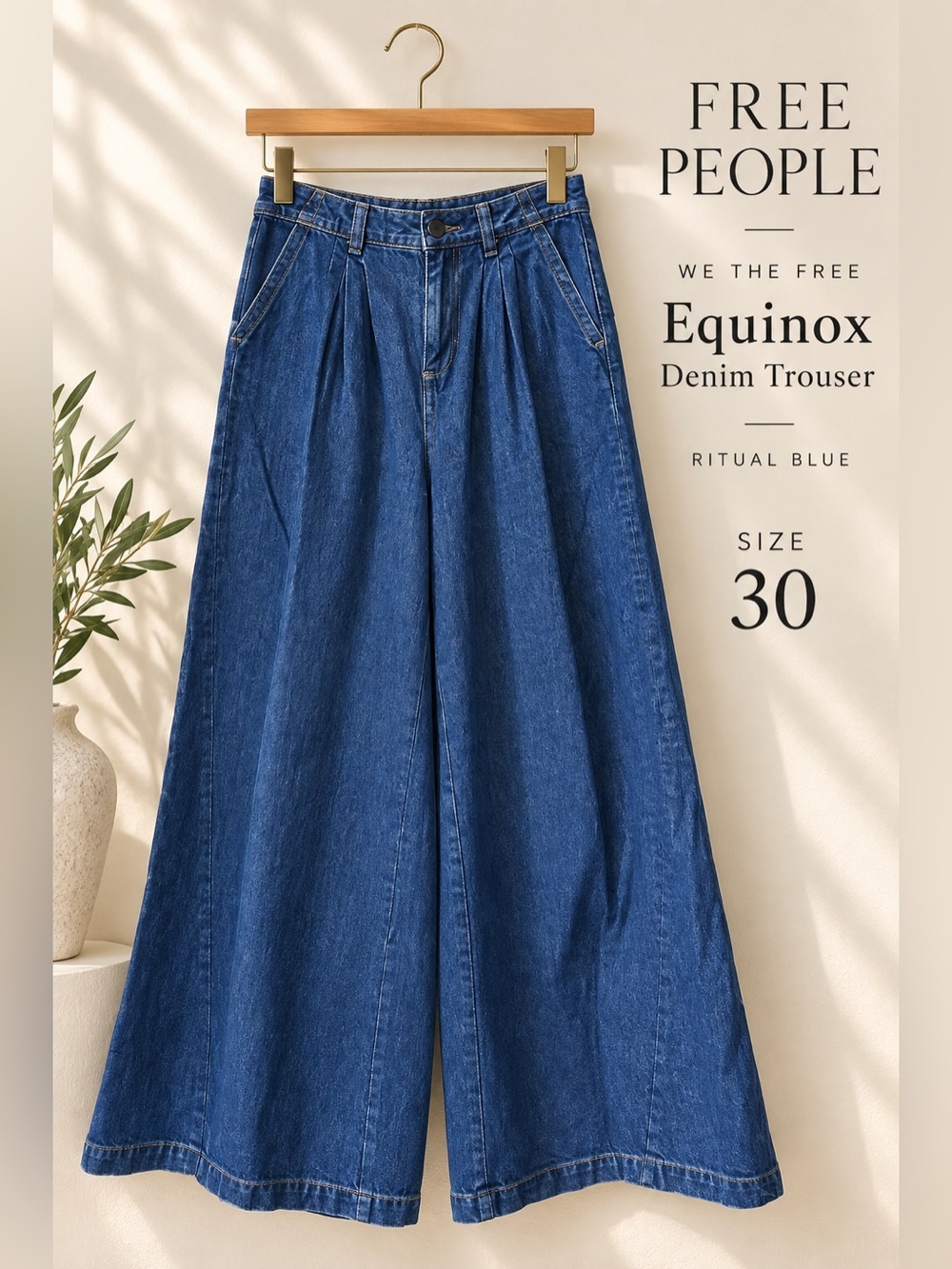 Free People We The Free Equinox Denim Trouser Ritual Blue Size 30